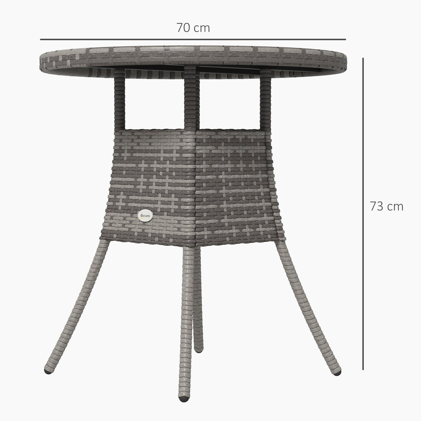 70 cm Outdoor Dining Table, PE Rattan Patio Table with Wood-plastic Composite Top for Balcony, Garden, Grey