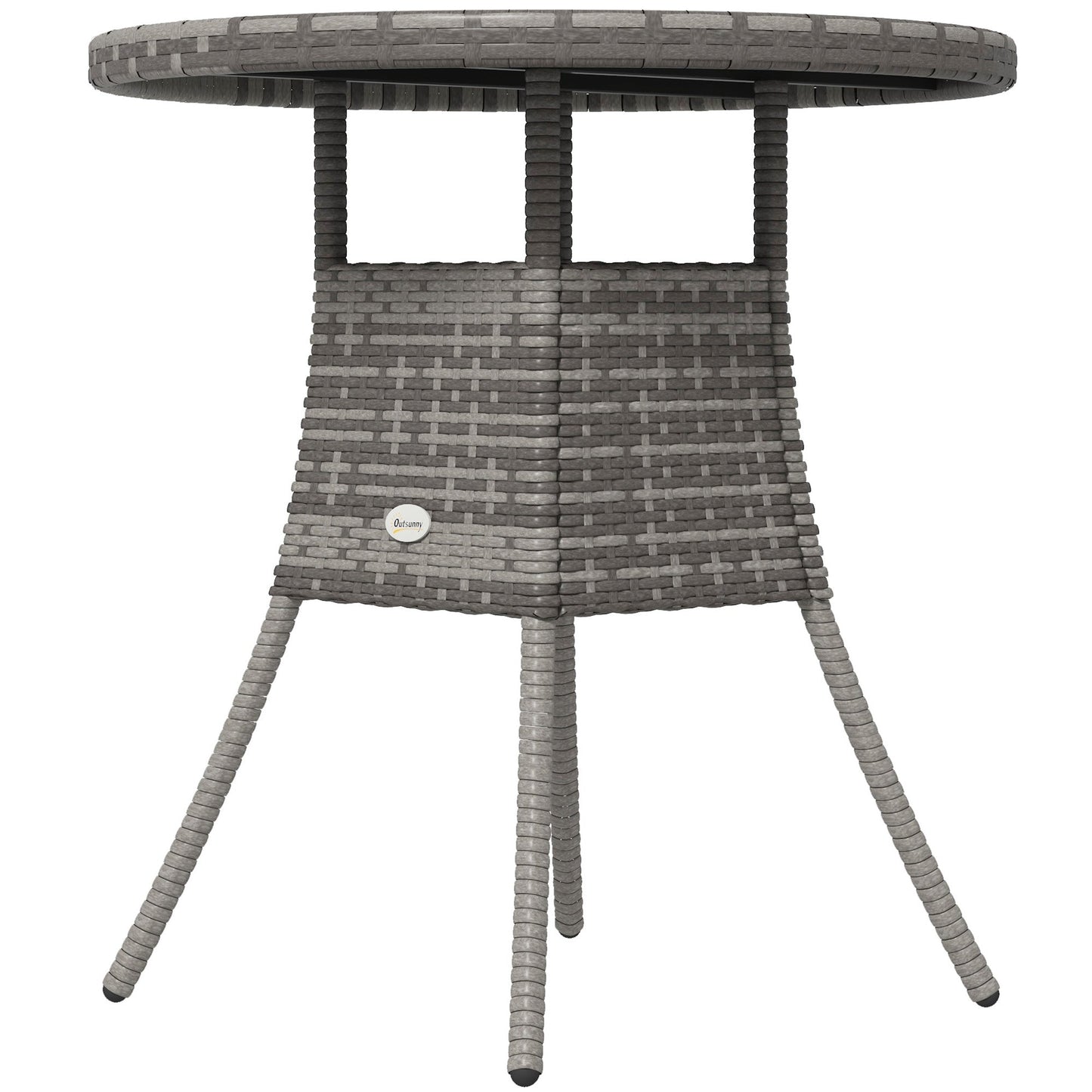 70 cm Outdoor Dining Table, PE Rattan Patio Table with Wood-plastic Composite Top for Balcony, Garden, Grey