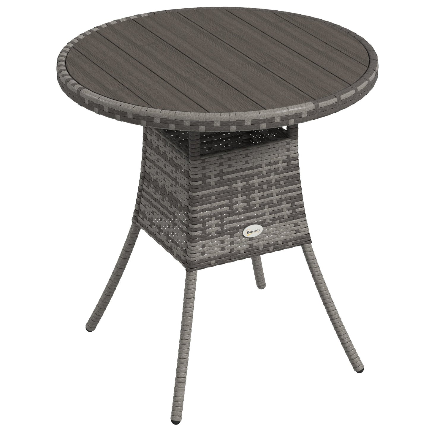 70 cm Outdoor Dining Table, PE Rattan Patio Table with Wood-plastic Composite Top for Balcony, Garden, Grey