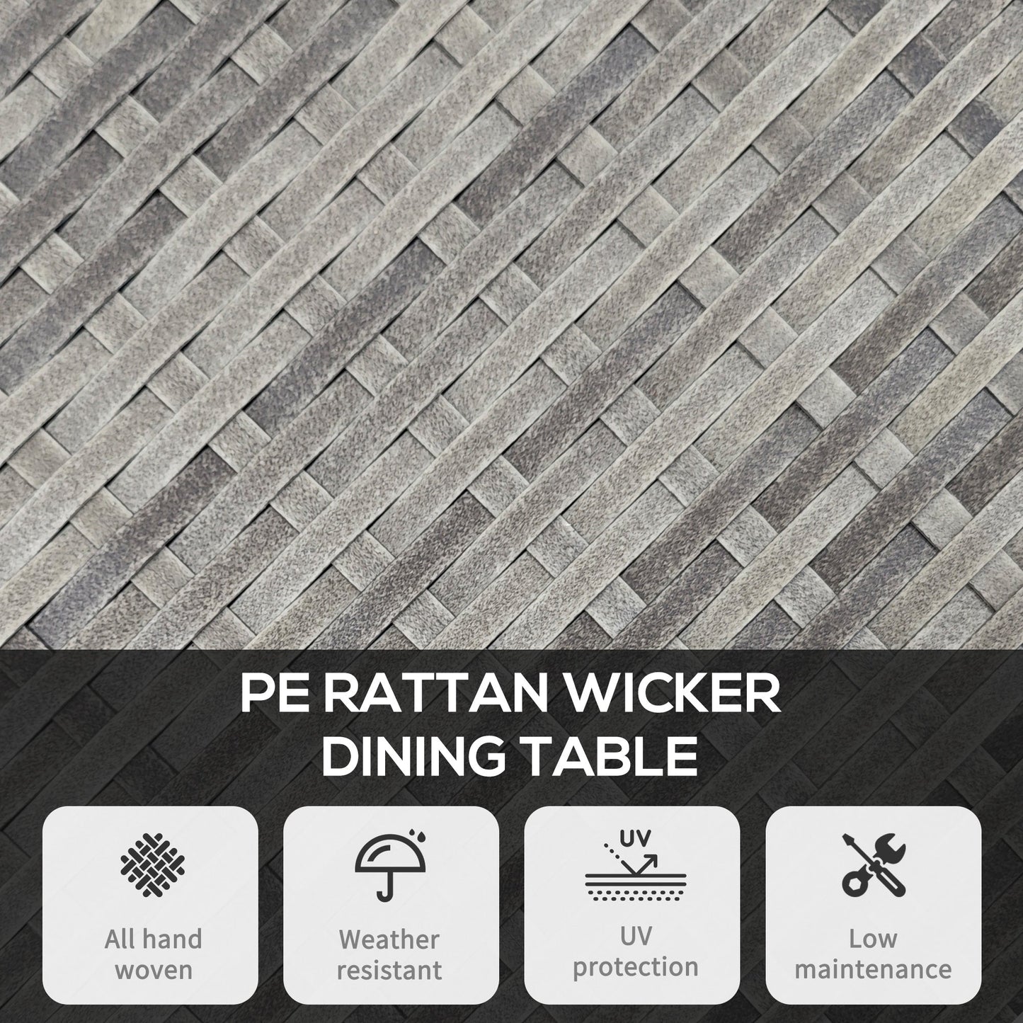 70 cm Outdoor Dining Table, PE Rattan Patio Table with Wood-plastic Composite Top for Balcony, Garden, Grey