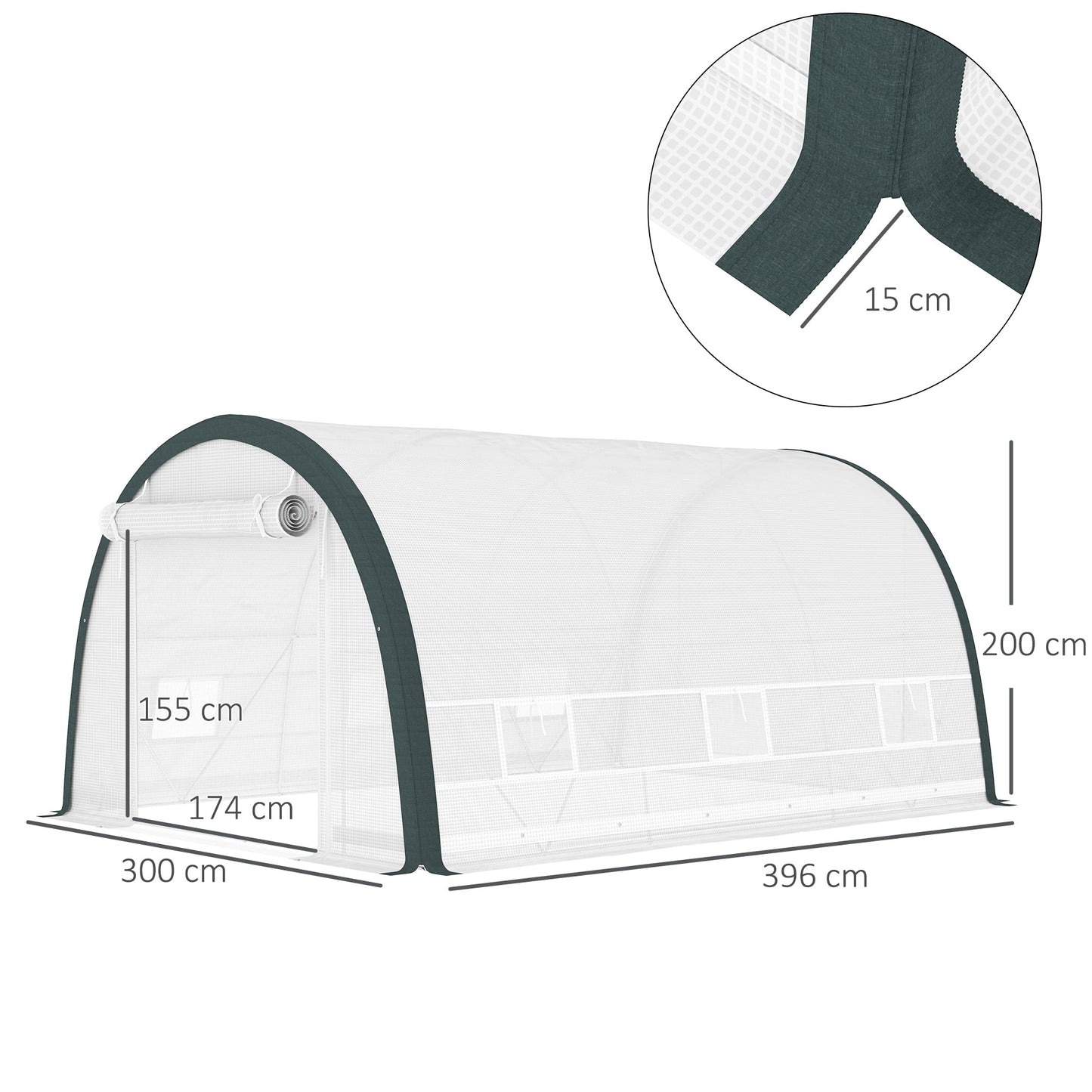 4 x 3(m) Walk-in Polytunnel Greenhouse with Upgraded Structure, Zipped Roll Up Mesh Door, 6 Mesh Windows, Tunnel Warm House Tent with PE Cover, 10 Plant Labels and Gloves, White