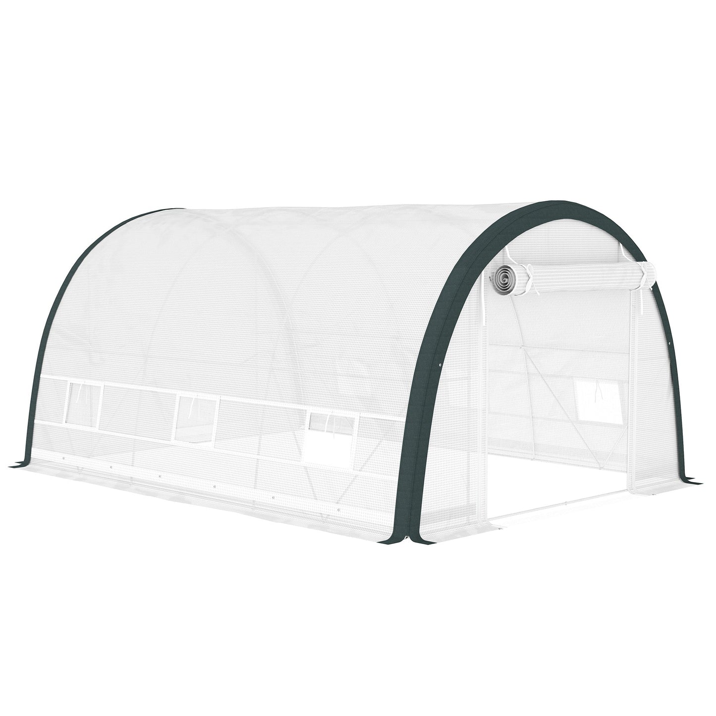 4 x 3(m) Walk-in Polytunnel Greenhouse with Upgraded Structure, Zipped Roll Up Mesh Door, 6 Mesh Windows, Tunnel Warm House Tent with PE Cover, 10 Plant Labels and Gloves, White