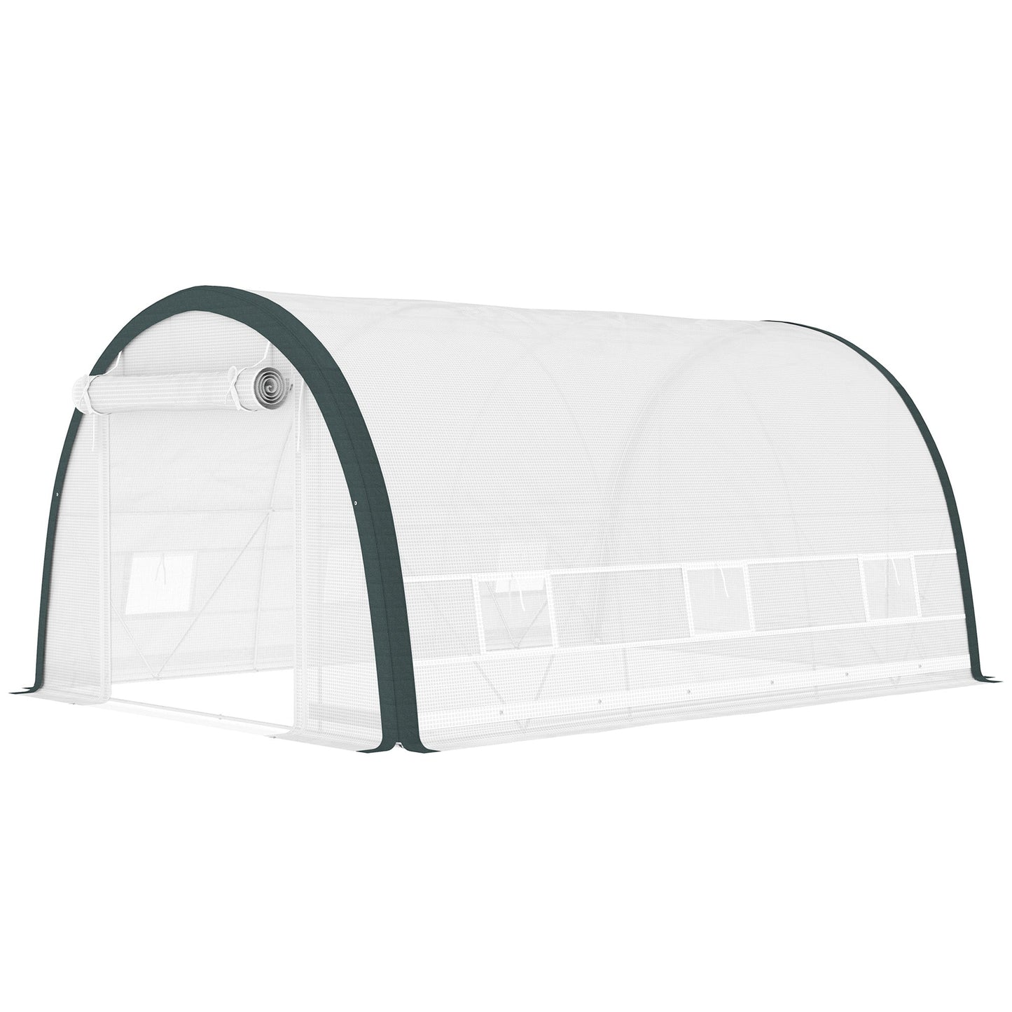 4 x 3(m) Walk-in Polytunnel Greenhouse with Upgraded Structure, Zipped Roll Up Mesh Door, 6 Mesh Windows, Tunnel Warm House Tent with PE Cover, 10 Plant Labels and Gloves, White