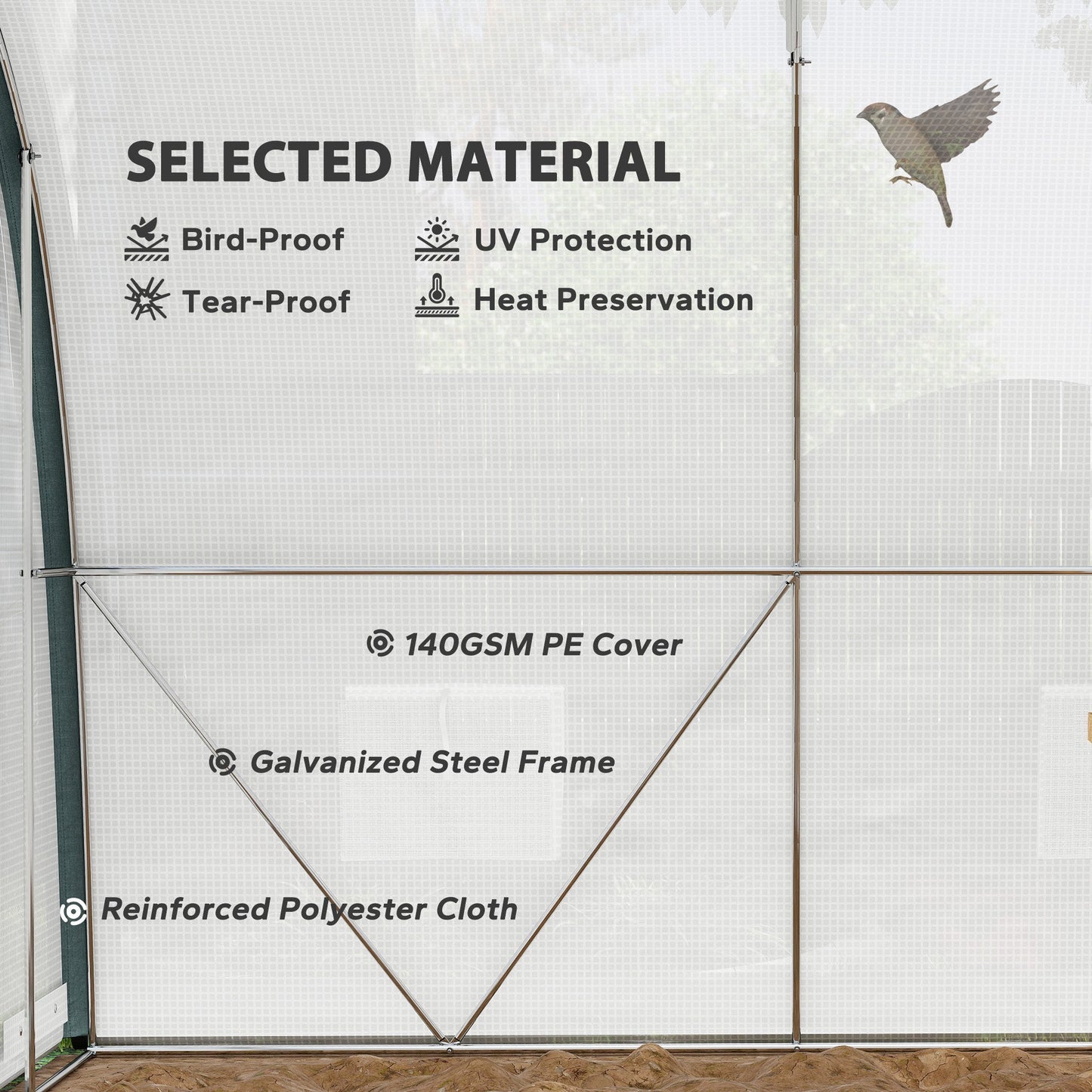 4 x 3(m) Walk-in Polytunnel Greenhouse with Upgraded Structure, Zipped Roll Up Mesh Door, 6 Mesh Windows, Tunnel Warm House Tent with PE Cover, 10 Plant Labels and Gloves, White