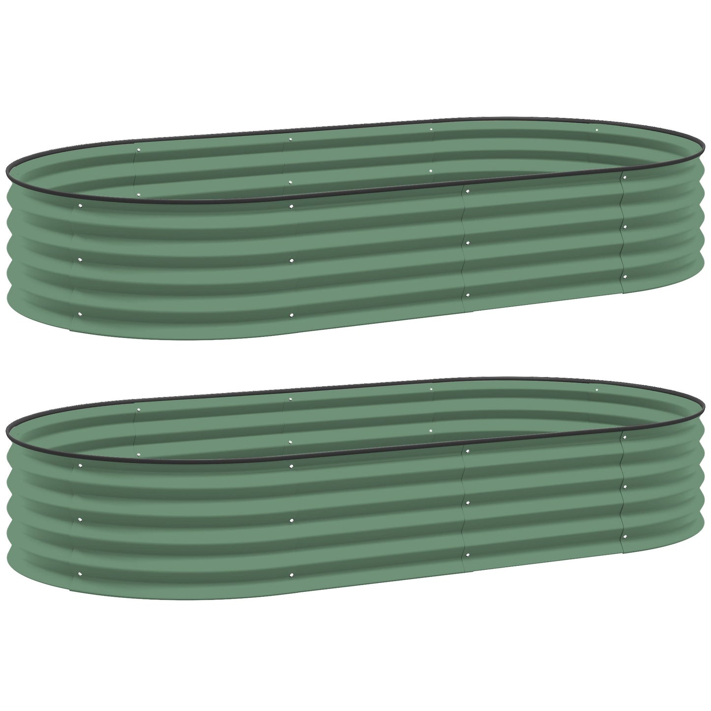 Set of 2 Raised Beds for Garden, Outdoor Galvanised Planter Box with Plant Support Stakes, Rubber Strap Edging and Bottomless for Flower, Vegetable, 181 x 93 x 30 cm, Green
