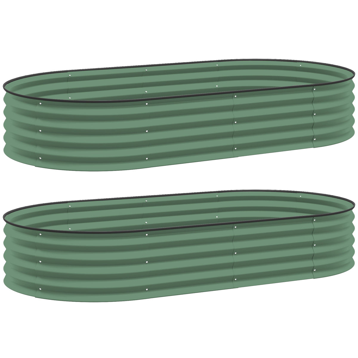 Set of 2 Raised Beds for Garden, Outdoor Galvanised Planter Box with Plant Support Stakes, Rubber Strap Edging and Bottomless for Flower, Vegetable, 181 x 93 x 30 cm, Green