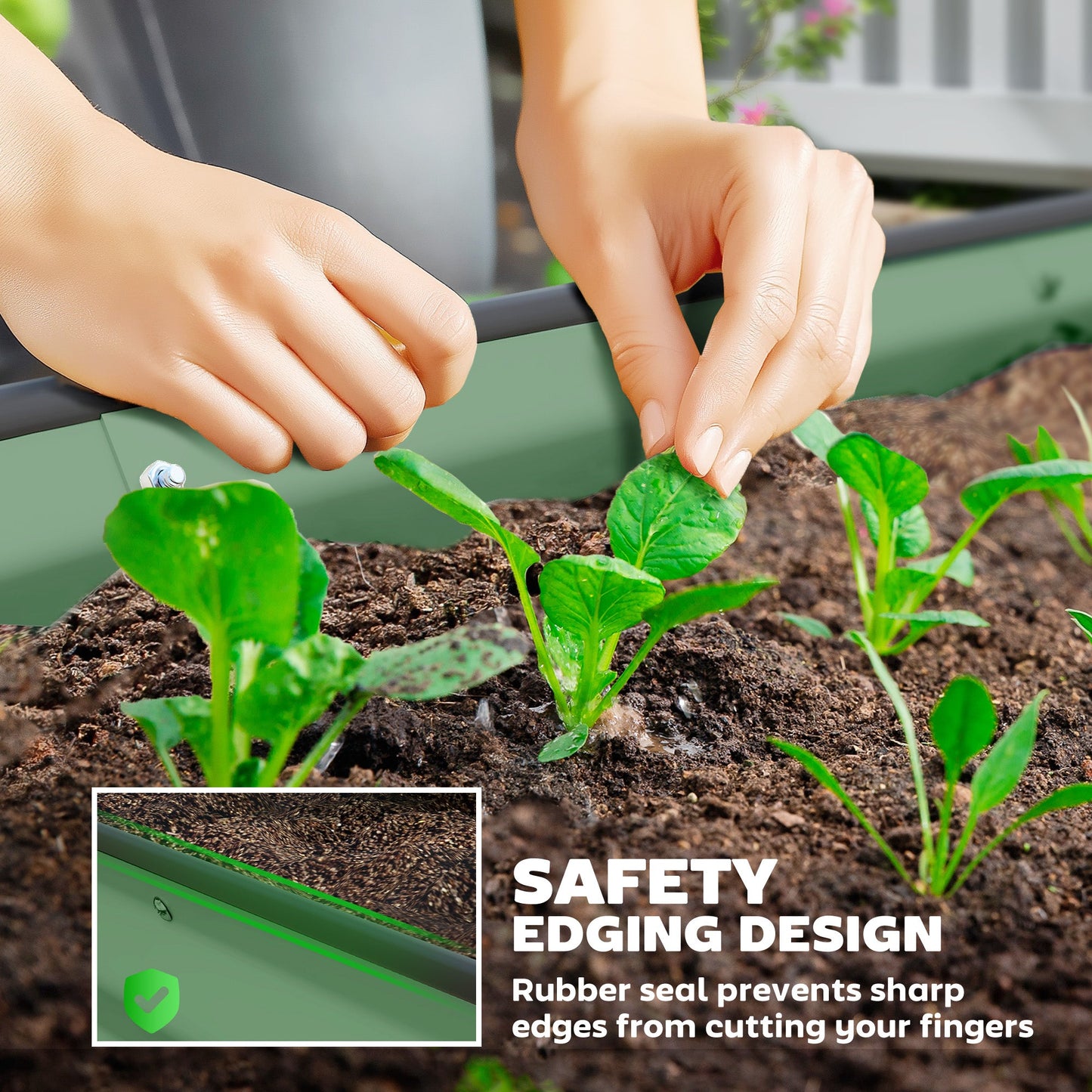 Set of 2 Raised Beds for Garden, Outdoor Galvanised Planter Box with Plant Support Stakes, Rubber Strap Edging and Bottomless for Flower, Vegetable, 181 x 93 x 30 cm, Green