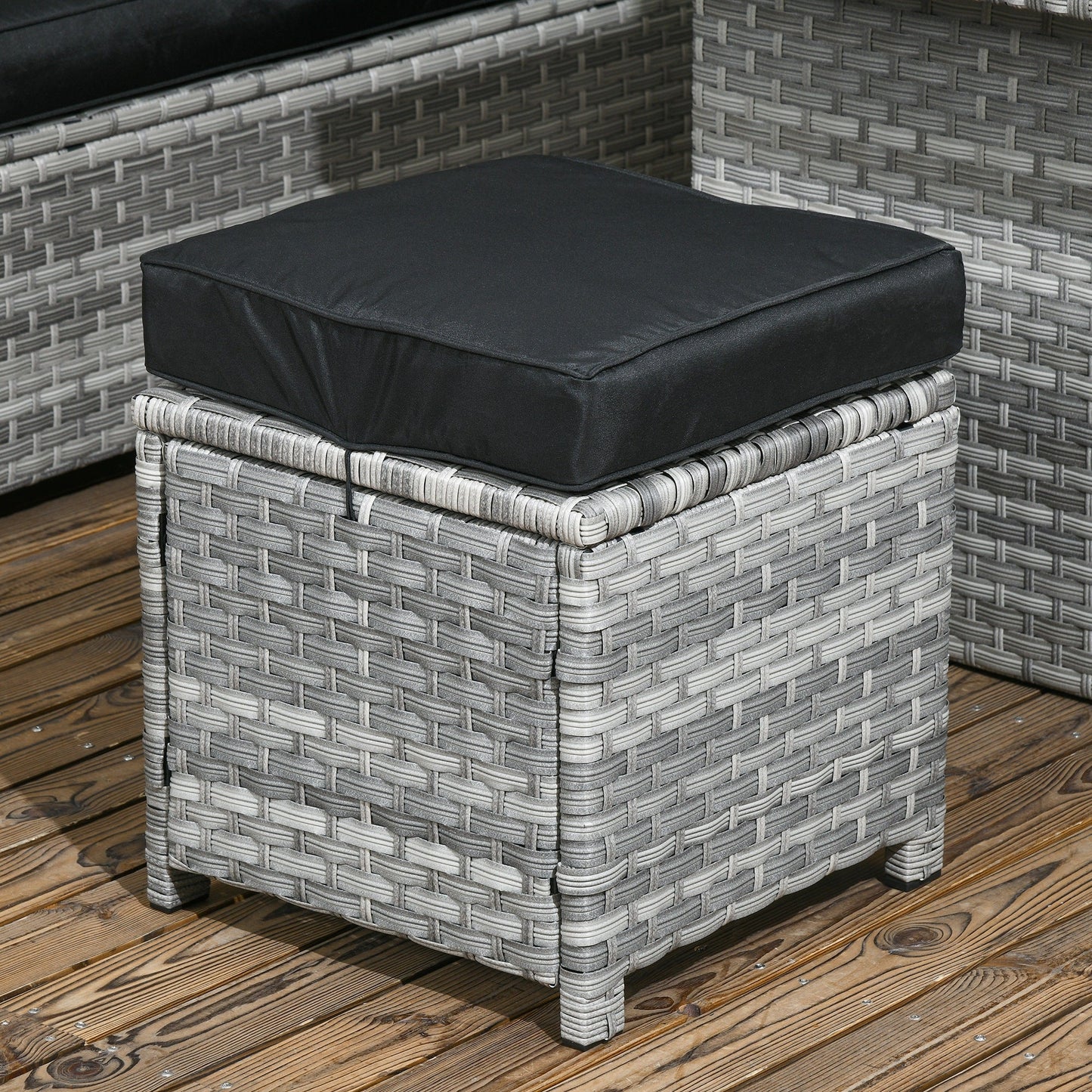 5 Pieces PE Rattan Garden Furniture Set with Corner Sofa, Patio Sofa Set with Glass Table, Stools, Cushions, for Poolside, Mixed Grey