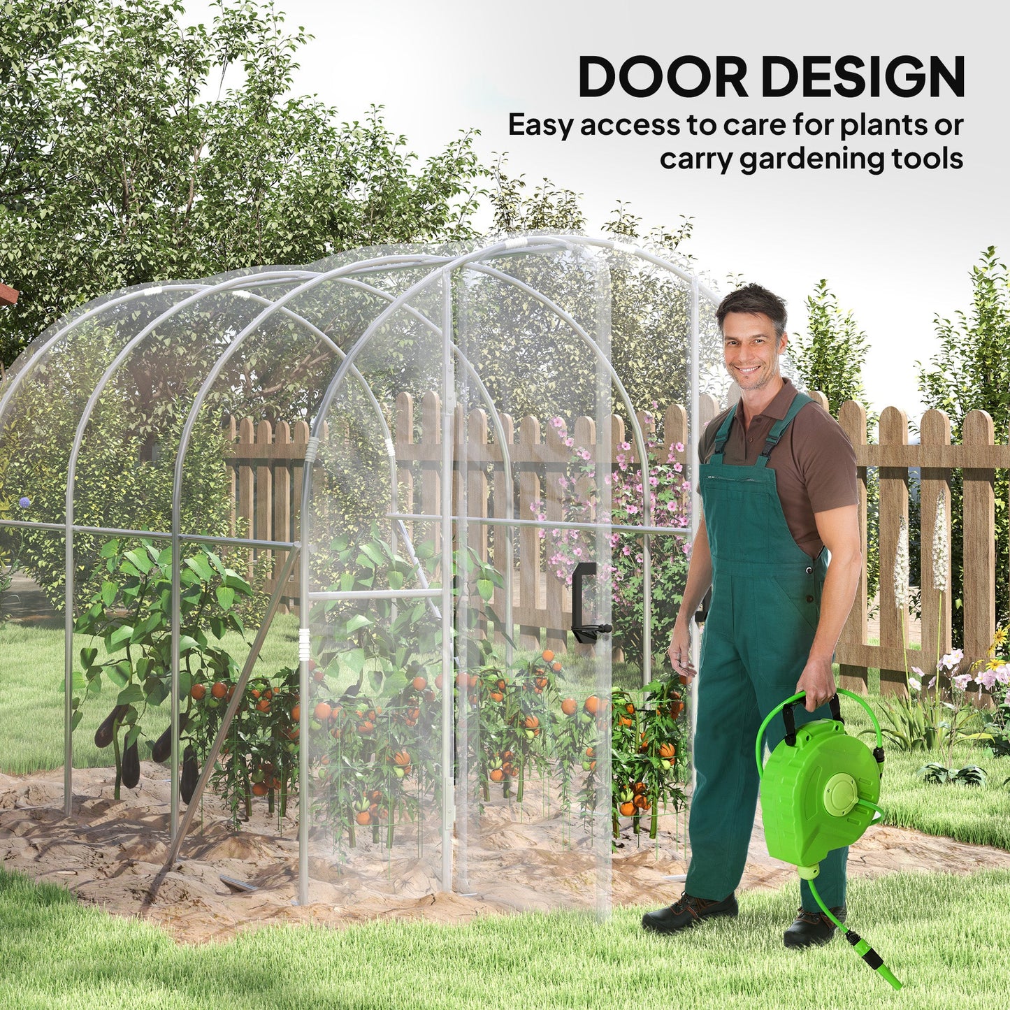 3 x 2 x 2m Polytunnel Greenhouse with 2 Hinged Door, Walk-in Grow House Tent with PE Cover and Galvanised Steel Frame, Clear