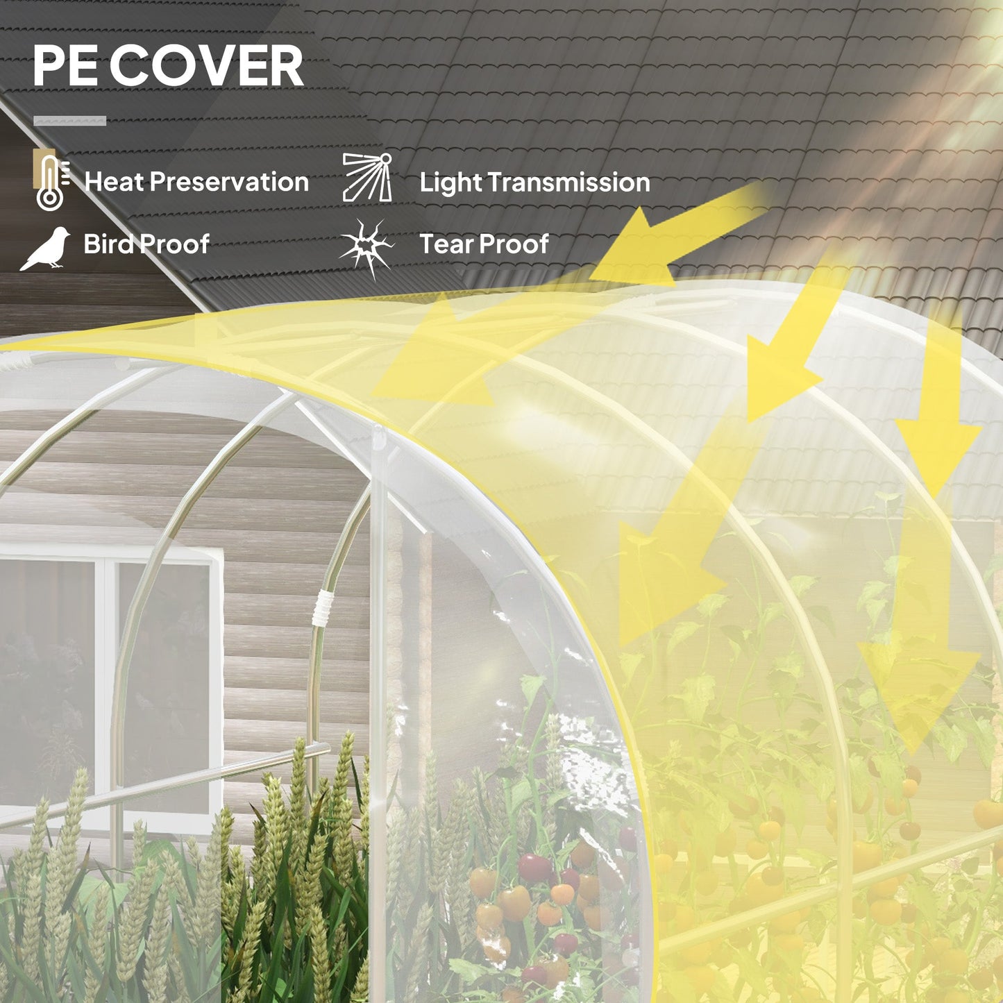 3 x 2 x 2m Polytunnel Greenhouse with 2 Hinged Door, Walk-in Grow House Tent with PE Cover and Galvanised Steel Frame, Clear