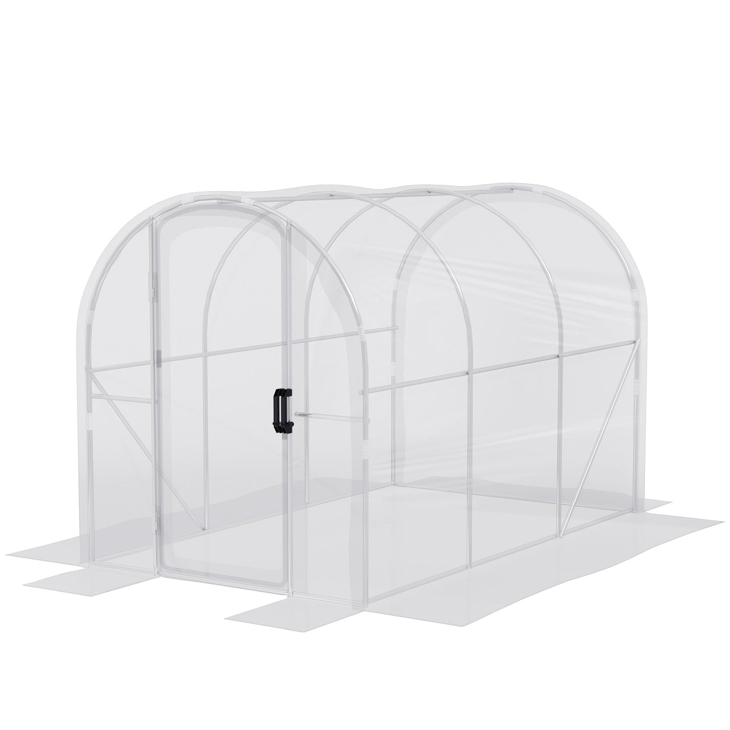 3 x 2 x 2m Polytunnel Greenhouse with 2 Hinged Door, Walk-in Grow House Tent with PE Cover and Galvanised Steel Frame, Clear