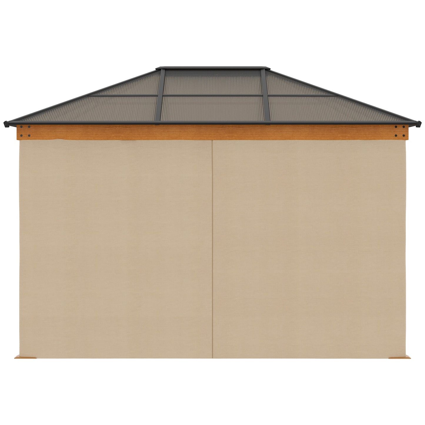3 x 3.6 m Hardtop Gazebo Canopy, Polycarbonate Roof Garden Pavilion with Aluminium and Steel Frame, Nettings and Sidewalls for Garden, Patio, Khaki