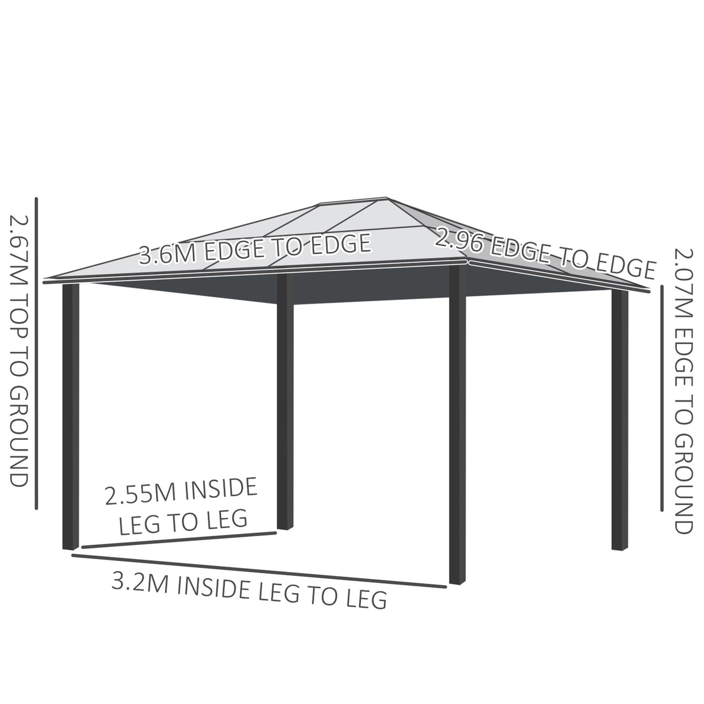 3 x 3.6 m Hardtop Gazebo Canopy, Polycarbonate Roof Garden Pavilion with Aluminium and Steel Frame, Nettings and Sidewalls for Garden, Patio, Khaki
