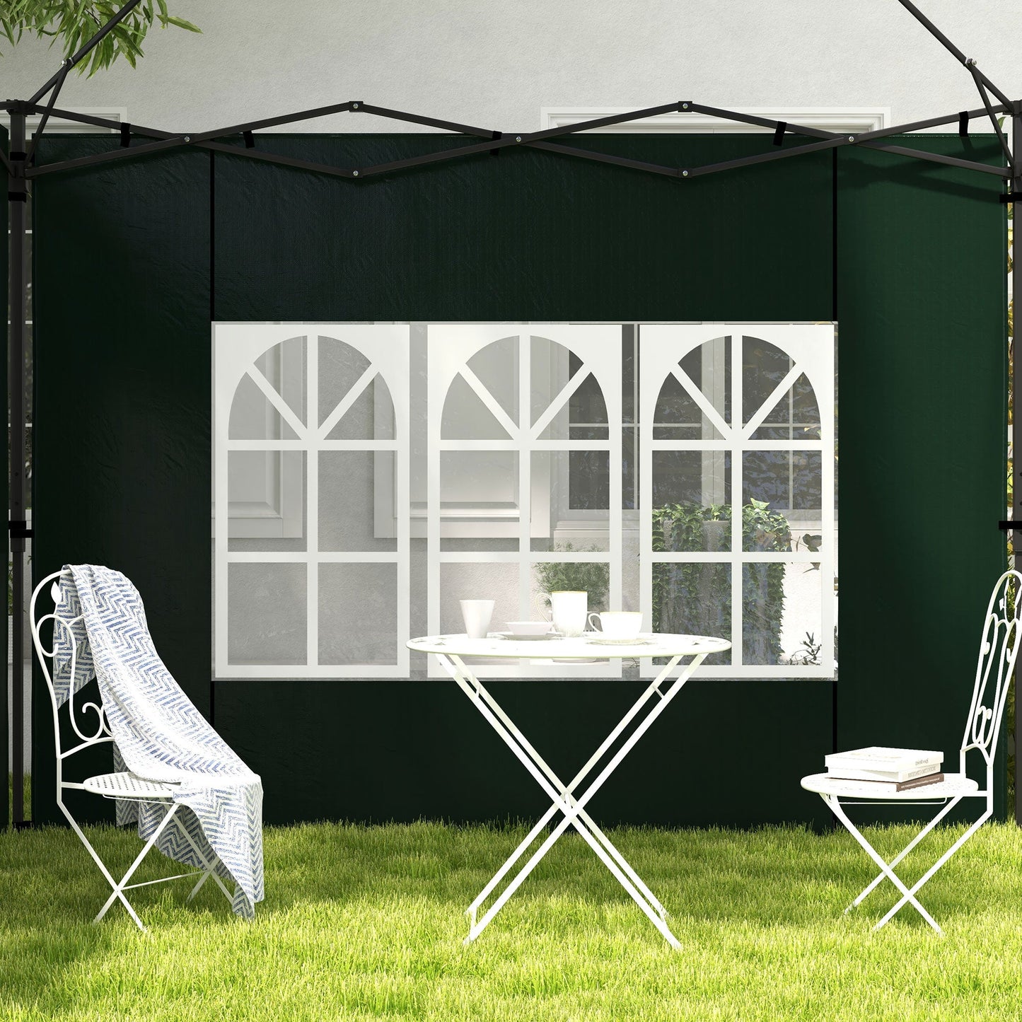Gazebo Side Panels with Window for 3x3(m) or 3x6m Gazebo Canopy, 2 Pack Sides Replacement, Green