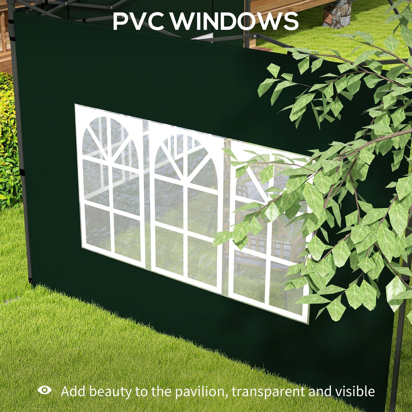Gazebo Side Panels with Window for 3x3(m) or 3x6m Gazebo Canopy, 2 Pack Sides Replacement, Green