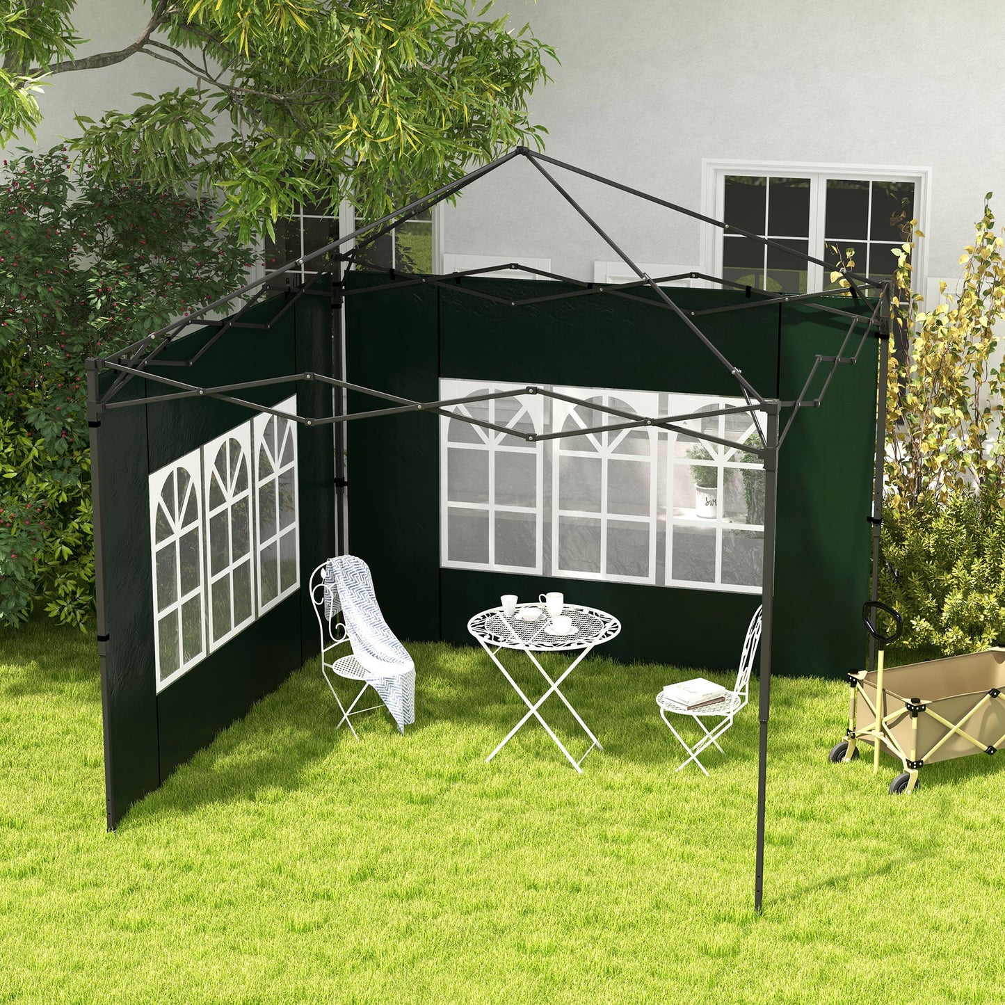 Gazebo Side Panels with Window for 3x3(m) or 3x6m Gazebo Canopy, 2 Pack Sides Replacement, Green