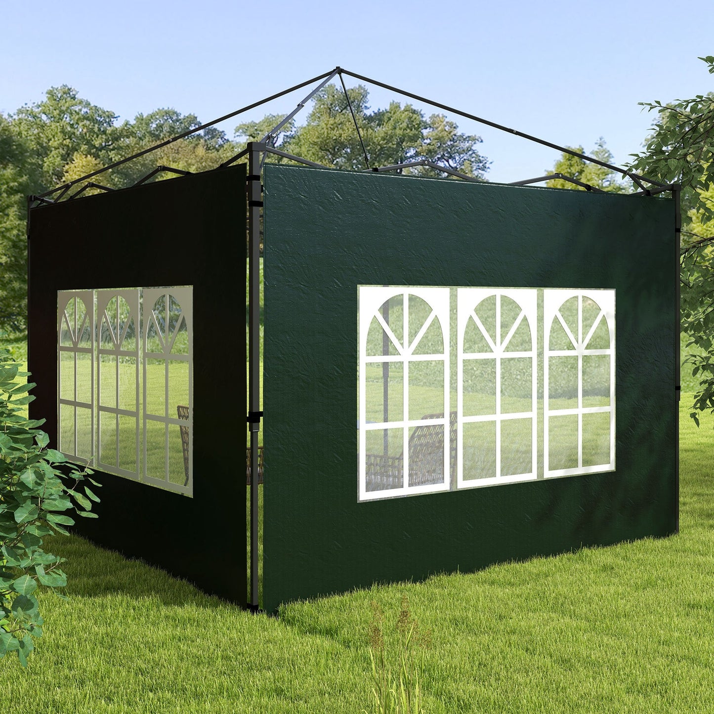 Gazebo Side Panels with Window for 3x3(m) or 3x6m Gazebo Canopy, 2 Pack Sides Replacement, Green