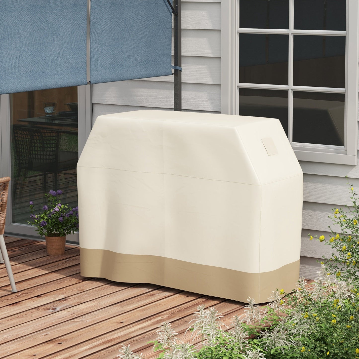 BBQ Cover for Rectangular Gas Grill, 300D Oxford Fabric Barbecue Covers, Waterproof UV Protection Rip-Proof, with Windproof Buckles, Beige, 152 x 66 x 115cm