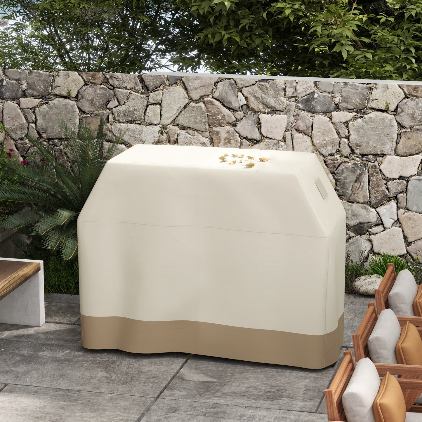 BBQ Cover for Rectangular Gas Grill, 300D Oxford Fabric Barbecue Covers, Waterproof UV Protection Rip-Proof, with Windproof Buckles, Beige, 152 x 66 x 115cm