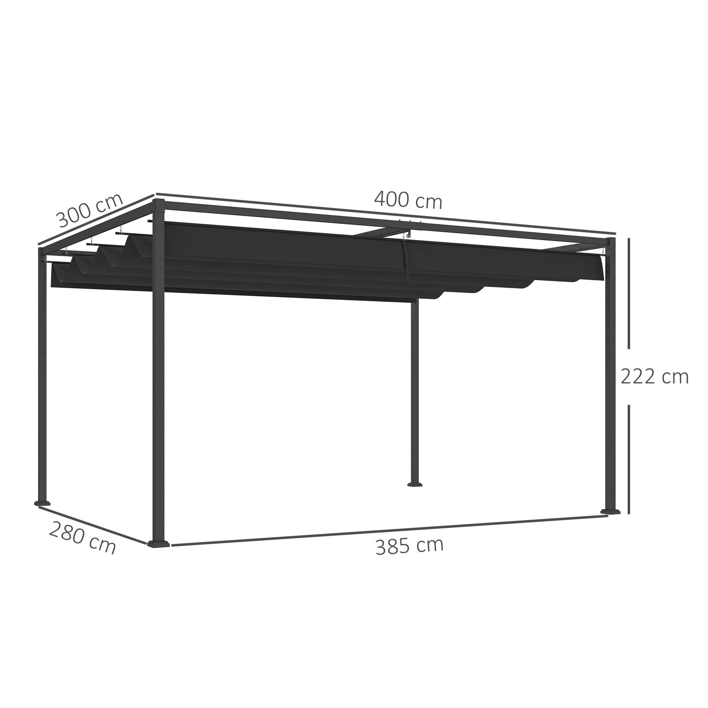 4 x 3(m) Metal Outdoor Pergola with Retractable Roof, Outdoor Gazebo Canopy Shelter with Drainage Holes for Garden, Patio, Lawn, Black