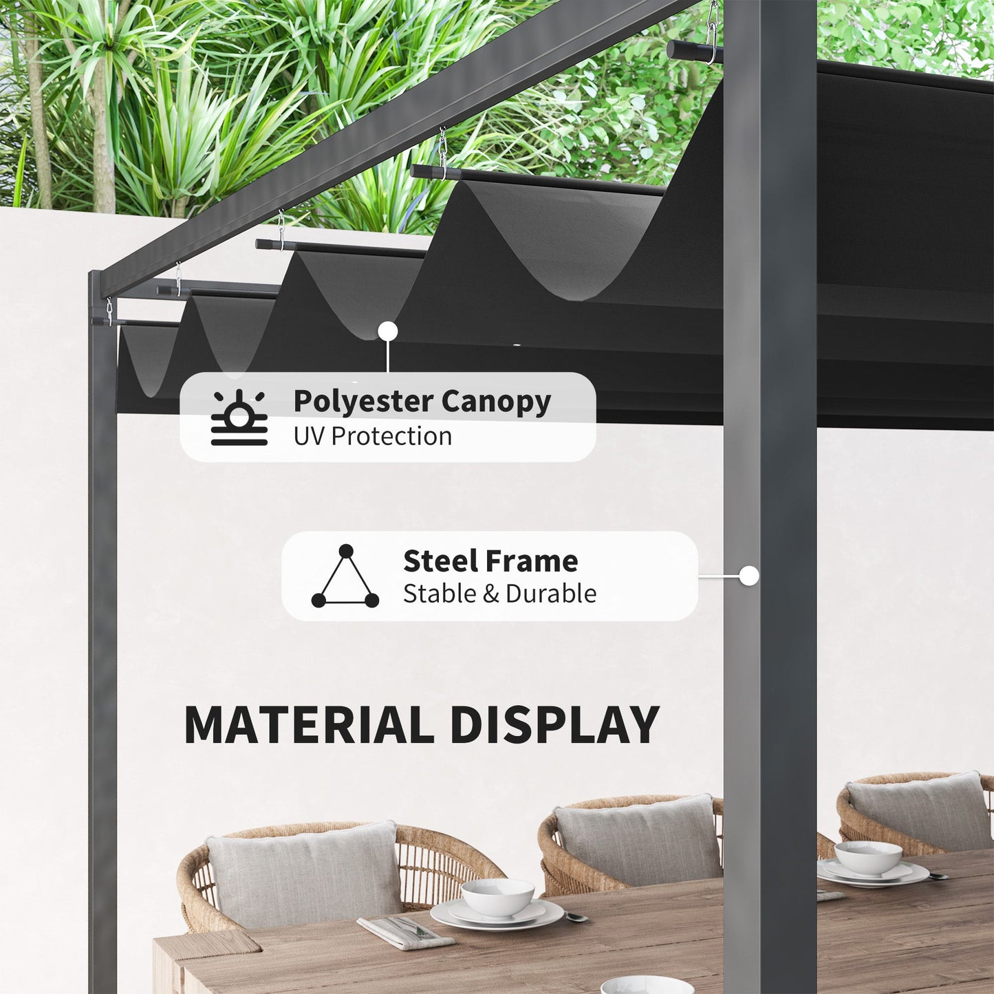 4 x 3(m) Metal Outdoor Pergola with Retractable Roof, Outdoor Gazebo Canopy Shelter with Drainage Holes for Garden, Patio, Lawn, Black