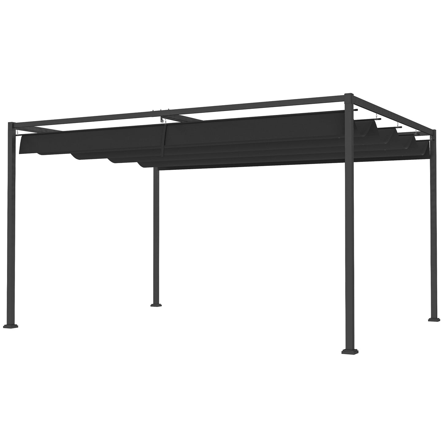 4 x 3(m) Metal Outdoor Pergola with Retractable Roof, Outdoor Gazebo Canopy Shelter with Drainage Holes for Garden, Patio, Lawn, Black