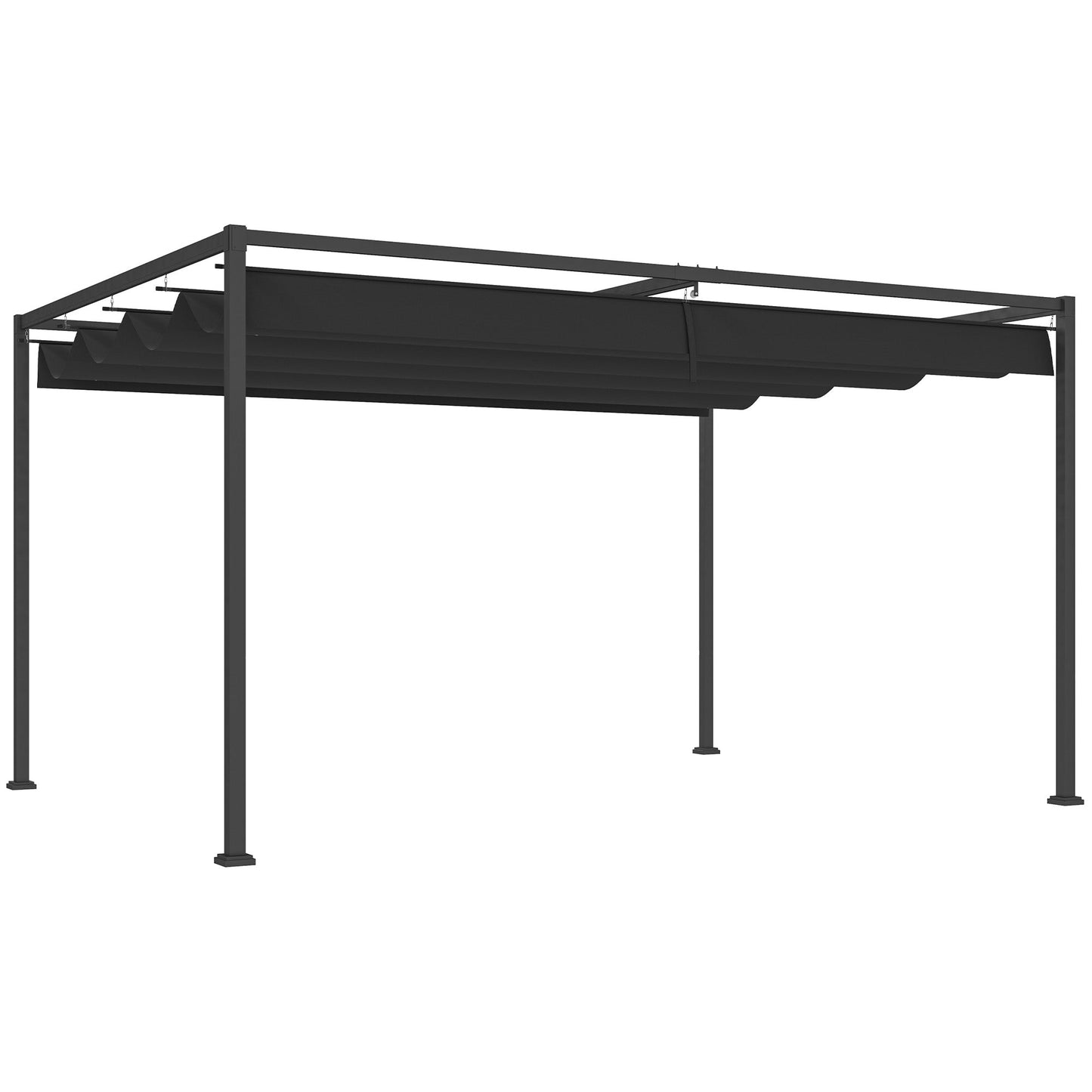 4 x 3(m) Metal Outdoor Pergola with Retractable Roof, Outdoor Gazebo Canopy Shelter with Drainage Holes for Garden, Patio, Lawn, Black