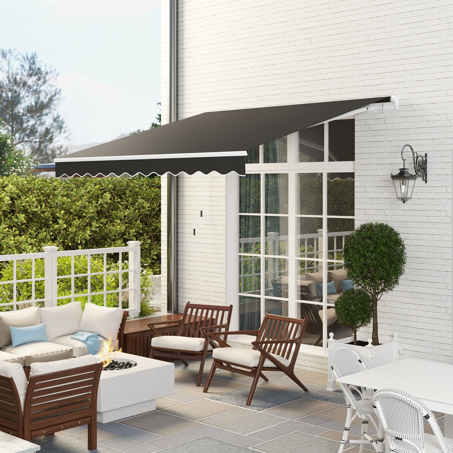 3 x 2.5m Garden Patio Manual Awning, Retractable Canopy Sun Shade Shelter with Fittings and Crank Handle, Black