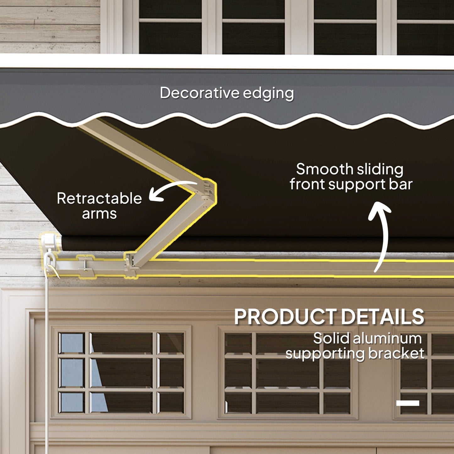 3 x 2.5m Garden Patio Manual Awning, Retractable Canopy Sun Shade Shelter with Fittings and Crank Handle, Black