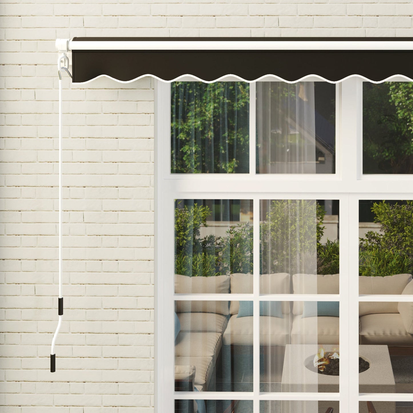 3 x 2.5m Garden Patio Manual Awning, Retractable Canopy Sun Shade Shelter with Fittings and Crank Handle, Black