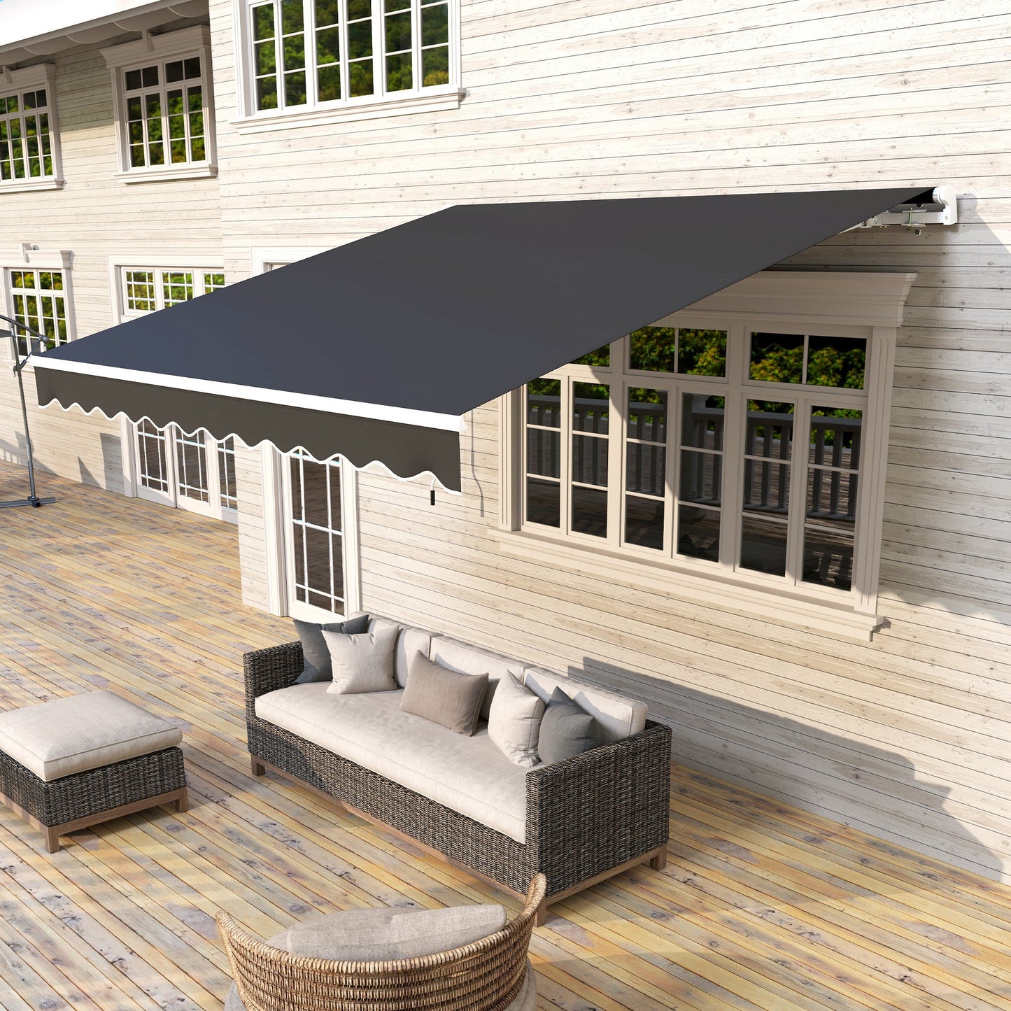 3 x 2.5m Garden Patio Manual Awning, Retractable Canopy Sun Shade Shelter with Fittings and Crank Handle, Black