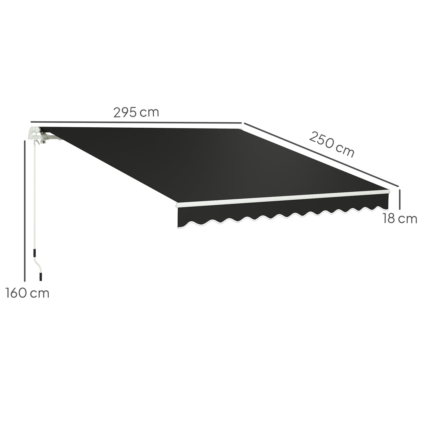 3 x 2.5m Garden Patio Manual Awning, Retractable Canopy Sun Shade Shelter with Fittings and Crank Handle, Black