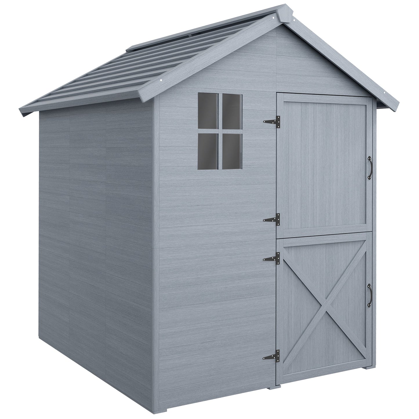 6 x 6.5FT Wooden Garden Shed, Floor Included Outdoor Storage Shed with Waterproof Apex Roof and Clear Window, Grey