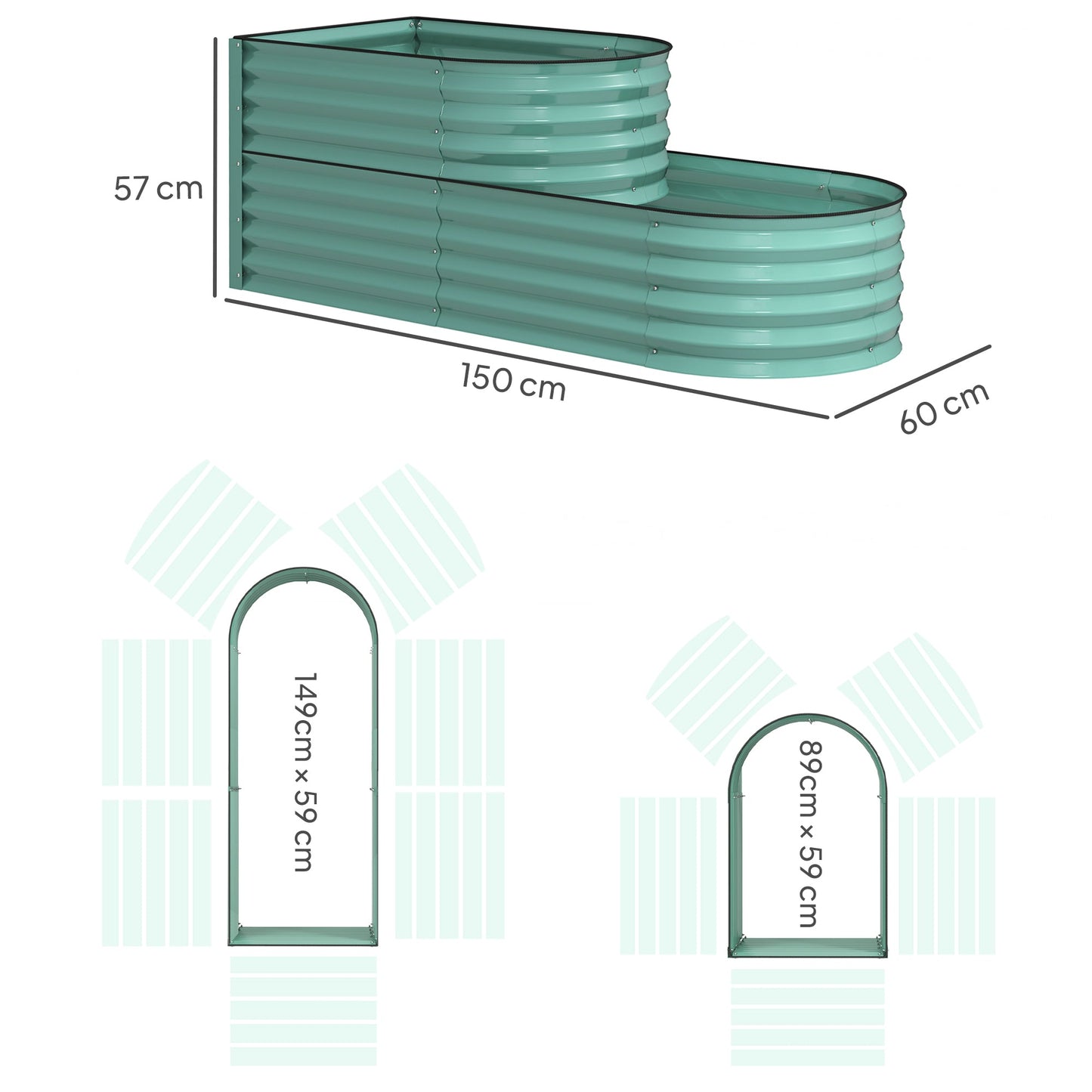 2-Tier Raised Garden Bed, Outdoor Galvanised Planter Box with Safety Edging and Gloves, Metal Raised Bed with Open Bottom for Vegetables, Flowers, Fruits and Herbs, Dark Green