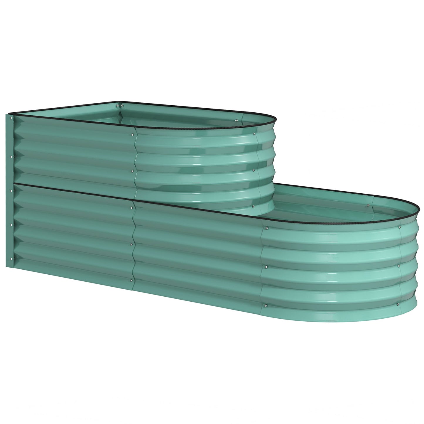 2-Tier Raised Garden Bed, Outdoor Galvanised Planter Box with Safety Edging and Gloves, Metal Raised Bed with Open Bottom for Vegetables, Flowers, Fruits and Herbs, Dark Green