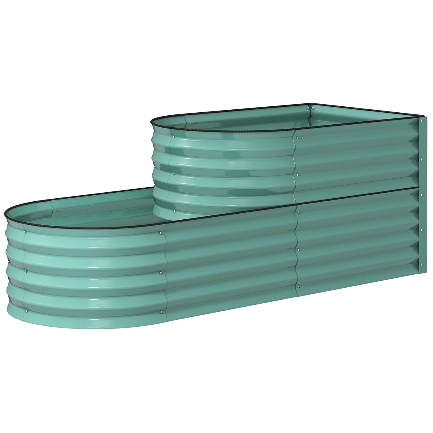 2-Tier Raised Garden Bed, Outdoor Galvanised Planter Box with Safety Edging and Gloves, Metal Raised Bed with Open Bottom for Vegetables, Flowers, Fruits and Herbs, Dark Green