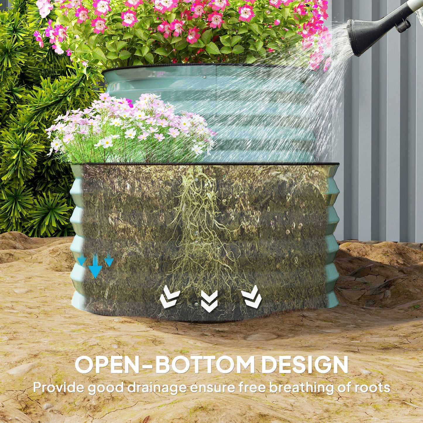 2-Tier Raised Garden Bed, Outdoor Galvanised Planter Box with Safety Edging and Gloves, Metal Raised Bed with Open Bottom for Vegetables, Flowers, Fruits and Herbs, Dark Green