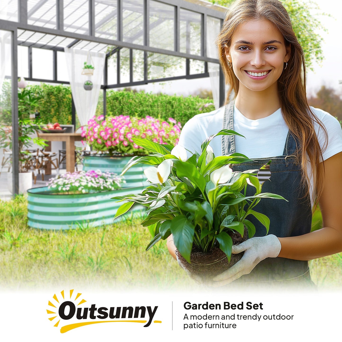 2-Tier Raised Garden Bed, Outdoor Galvanised Planter Box with Safety Edging and Gloves, Metal Raised Bed with Open Bottom for Vegetables, Flowers, Fruits and Herbs, Dark Green