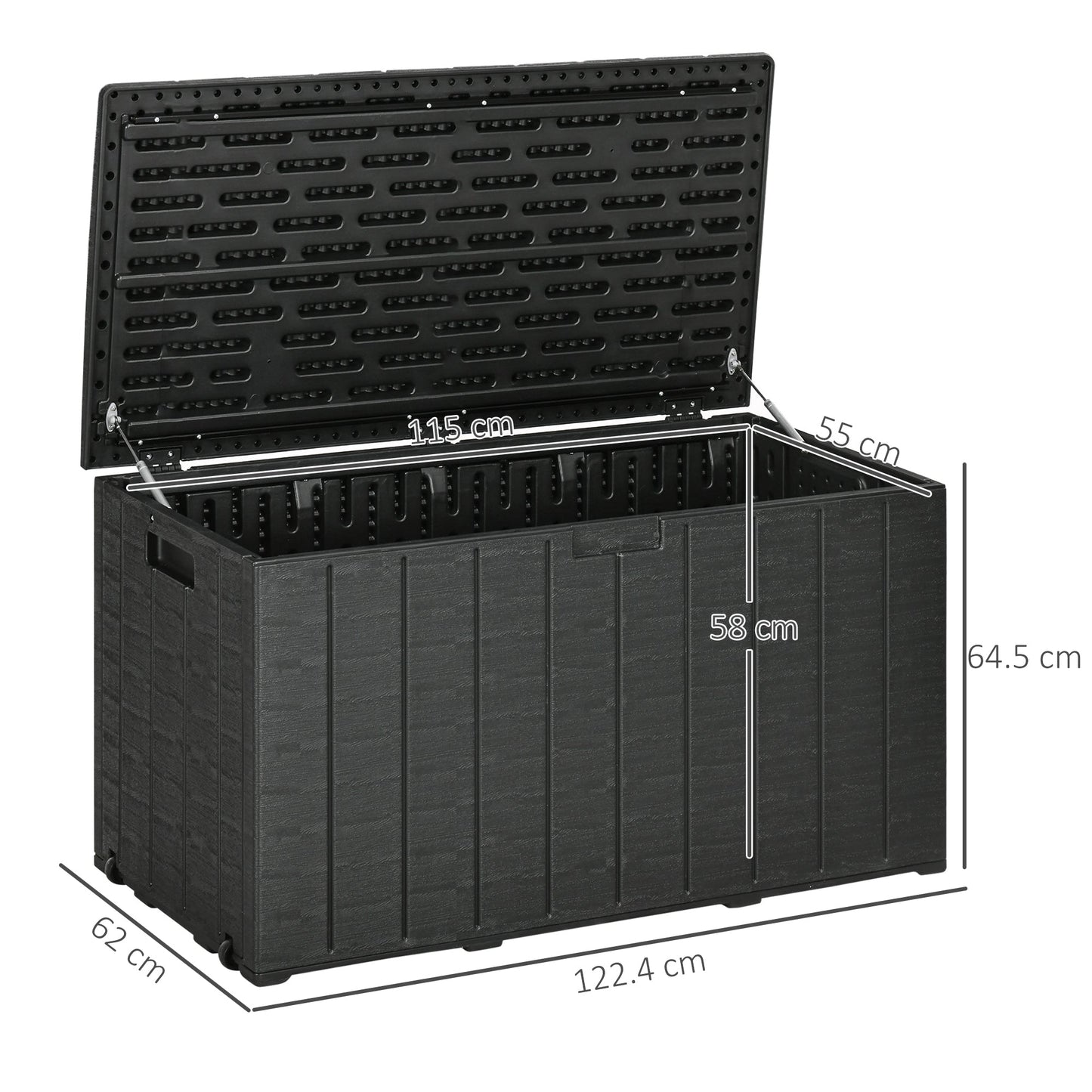 336 Litre Garden Storage Box, Water-resistant Heavy Duty Double Wall Plastic Container, Extra Large Outdoor Garden Furniture Organizer, Deck Cushion Chest with Wheels and Handles, Black
