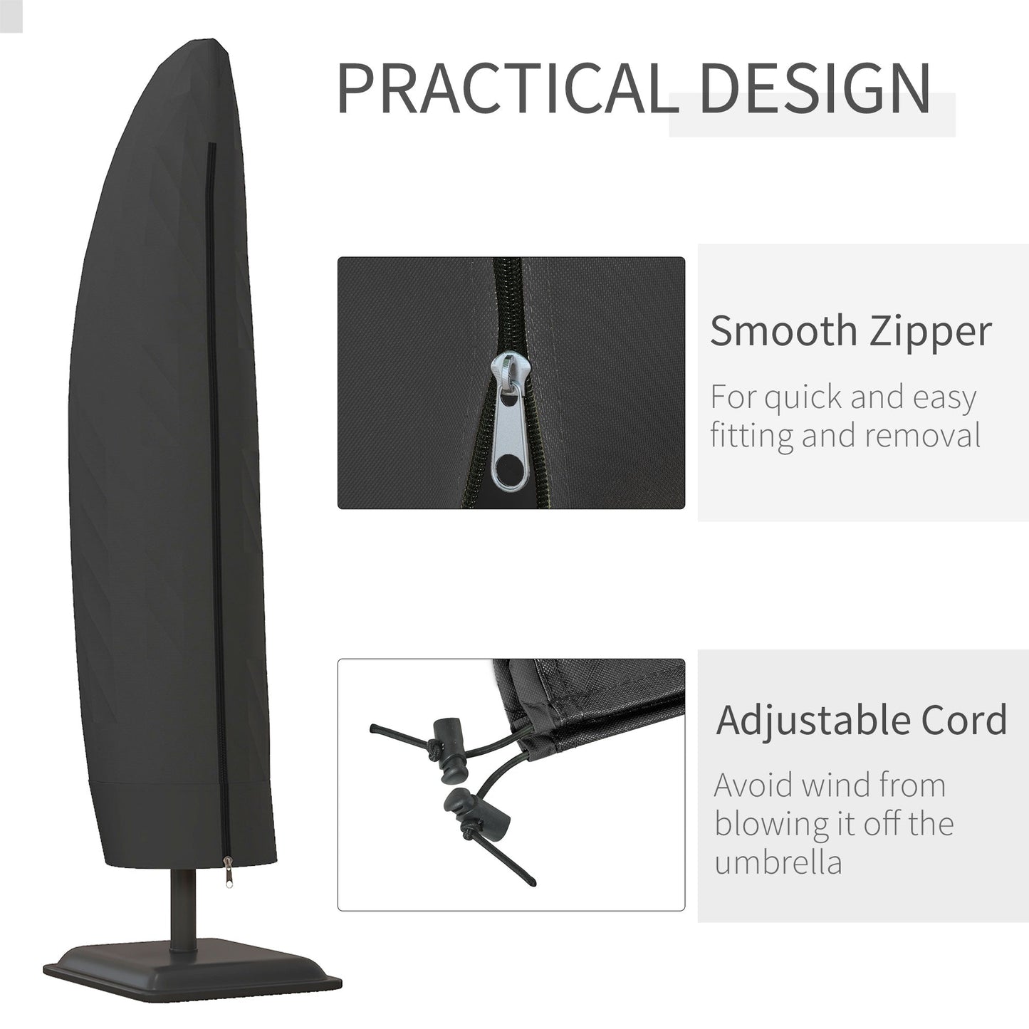 Parasol Cover, Cantilever Umbrella Cover, Banana Umbrella Protector with Zipper for Outdoor Garden, Patio, Black