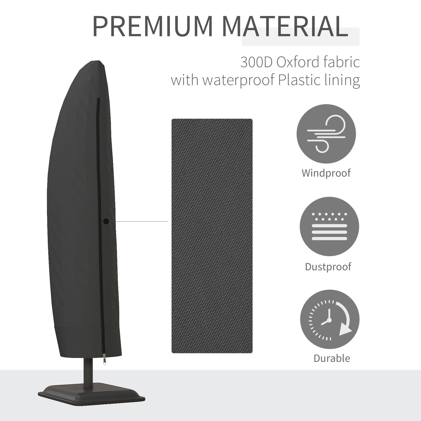 Parasol Cover, Cantilever Umbrella Cover, Banana Umbrella Protector with Zipper for Outdoor Garden, Patio, Black