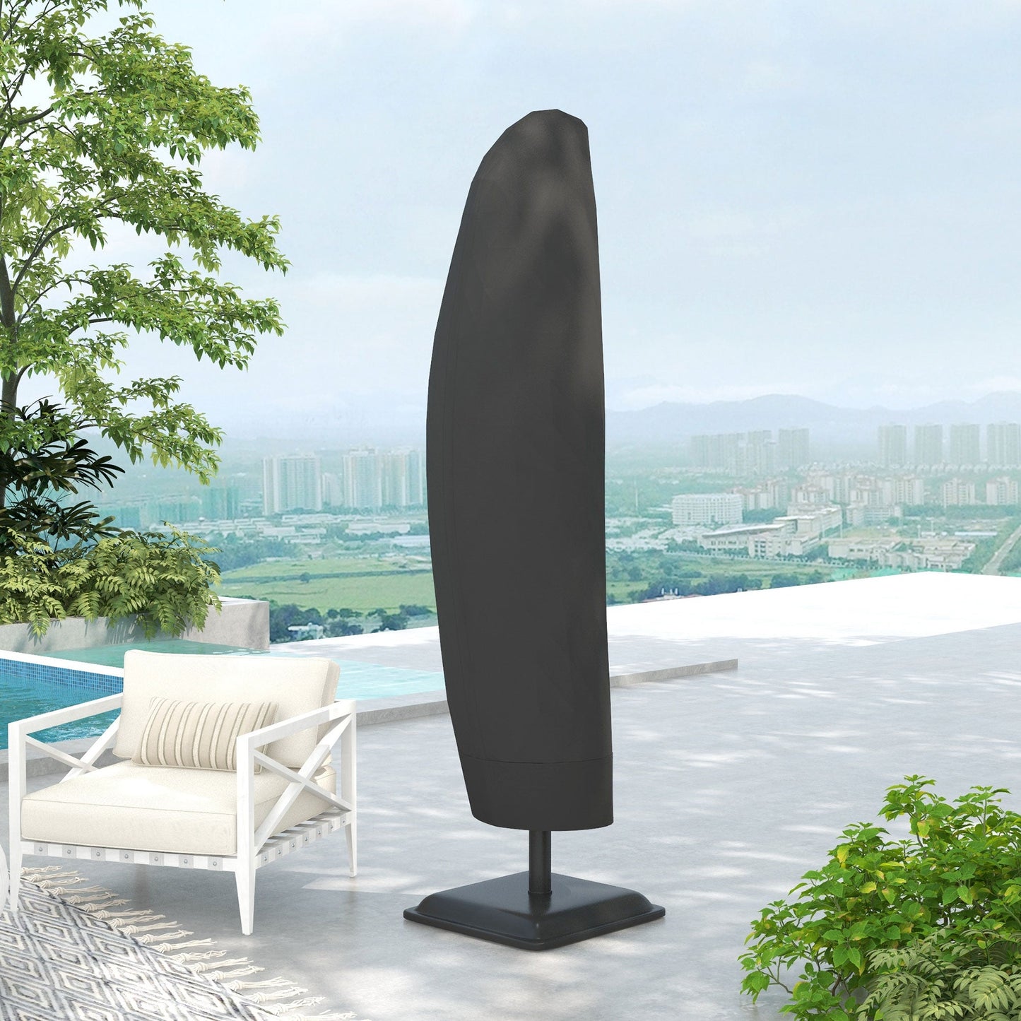 Parasol Cover, Cantilever Umbrella Cover, Banana Umbrella Protector with Zipper for Outdoor Garden, Patio, Black