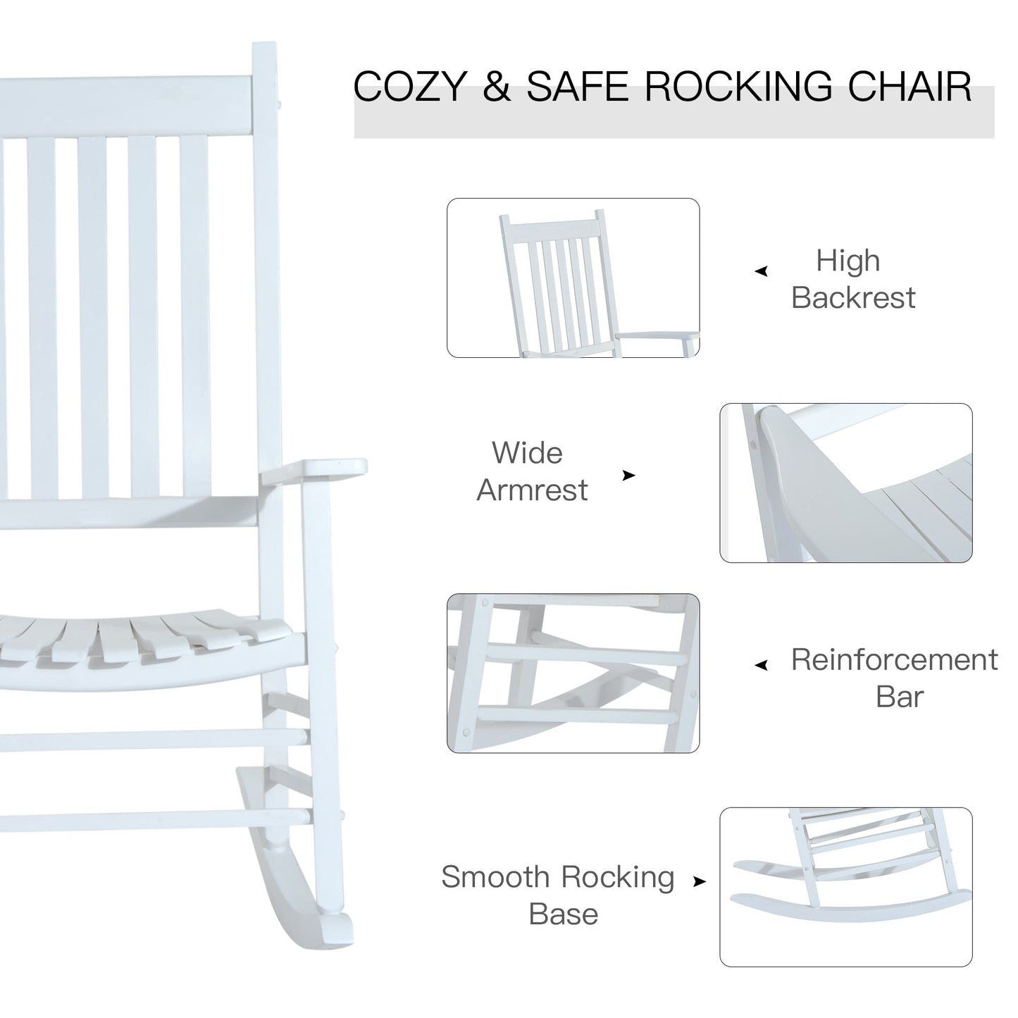 Outdoor Porch Rocking Chair Armchair Wooden Patio Rocker Balcony Deck Garden Seat White