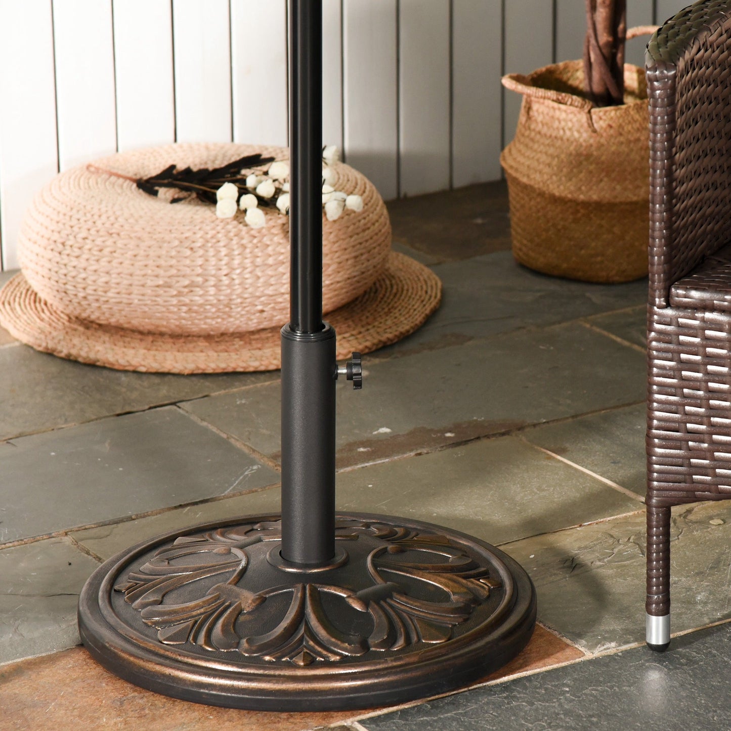 13kg Round HDPE Parasol Base Sun Umbrella Concrete Weight Stand Holder Patio Outdoor Garden, Bronze Tone