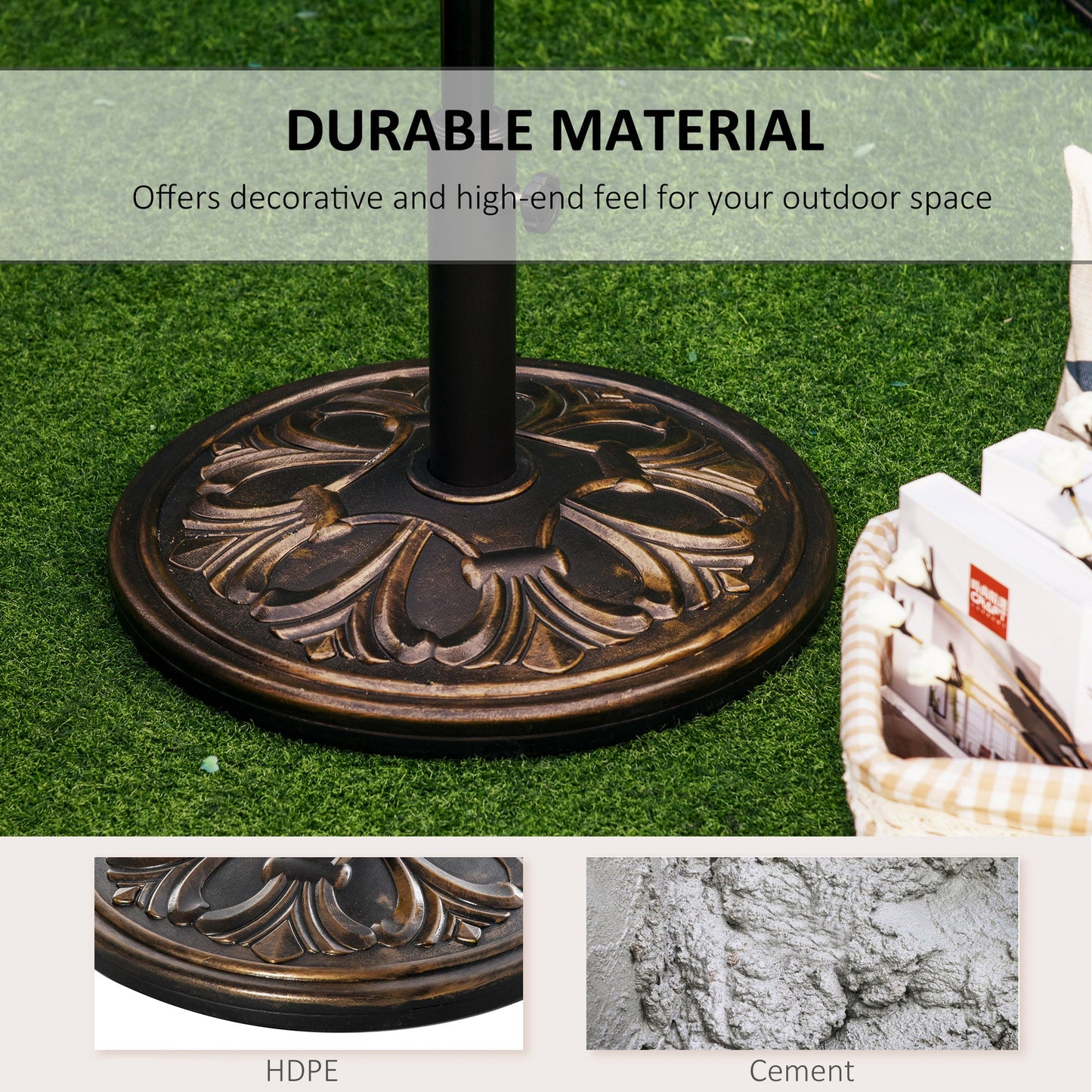 13kg Round HDPE Parasol Base Sun Umbrella Concrete Weight Stand Holder Patio Outdoor Garden, Bronze Tone