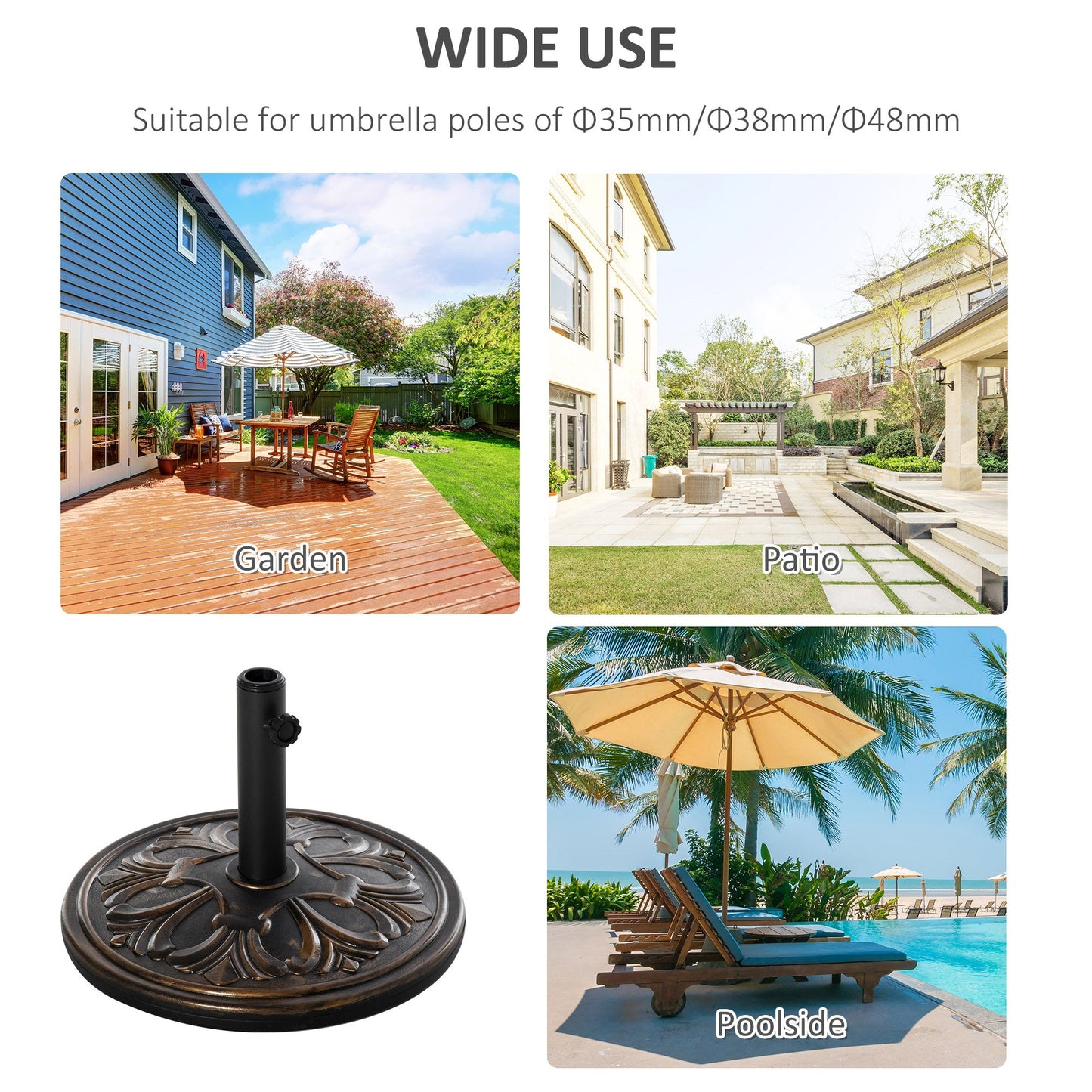 13kg Round HDPE Parasol Base Sun Umbrella Concrete Weight Stand Holder Patio Outdoor Garden, Bronze Tone
