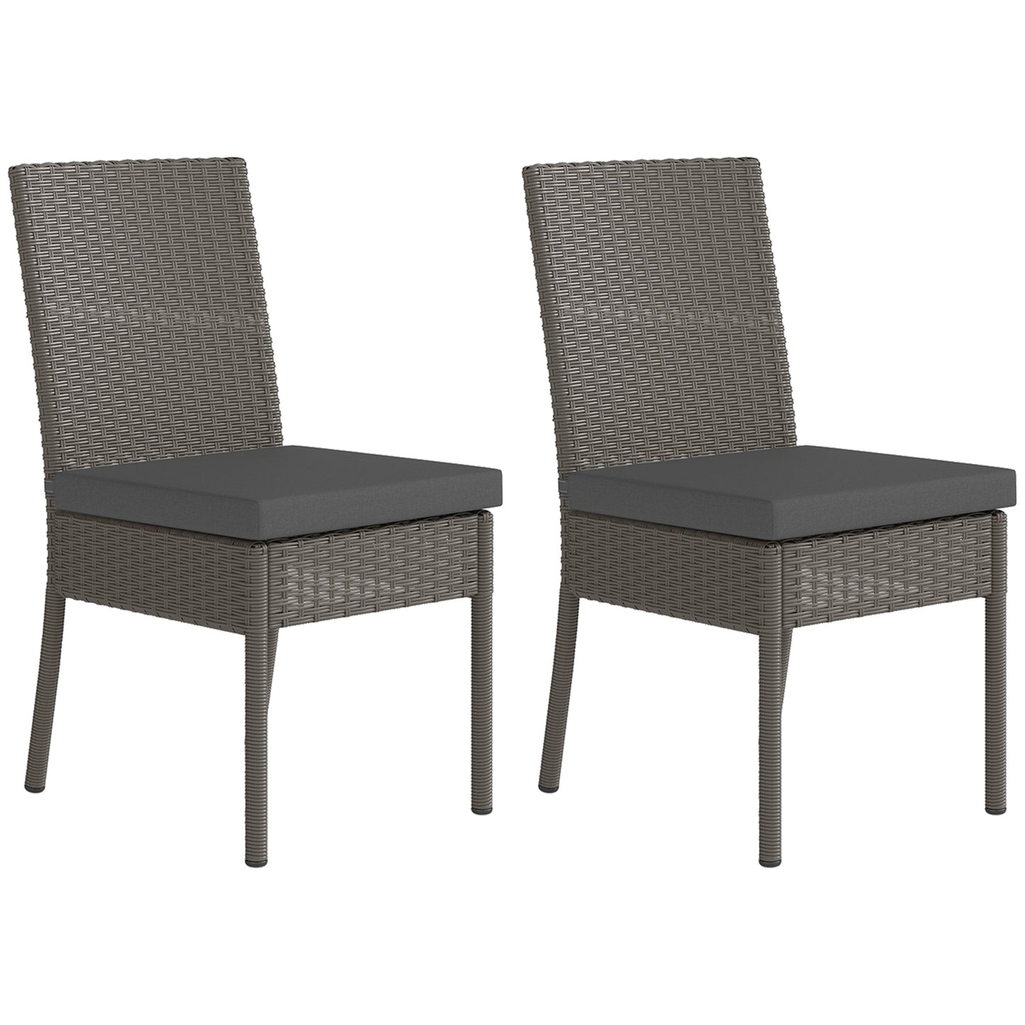 2 Pieces PE Rattan Garden Chairs with Cushion, Patio Wicker Dining Chairs with Backrest for Patio, Deck, Garden, Dark Grey