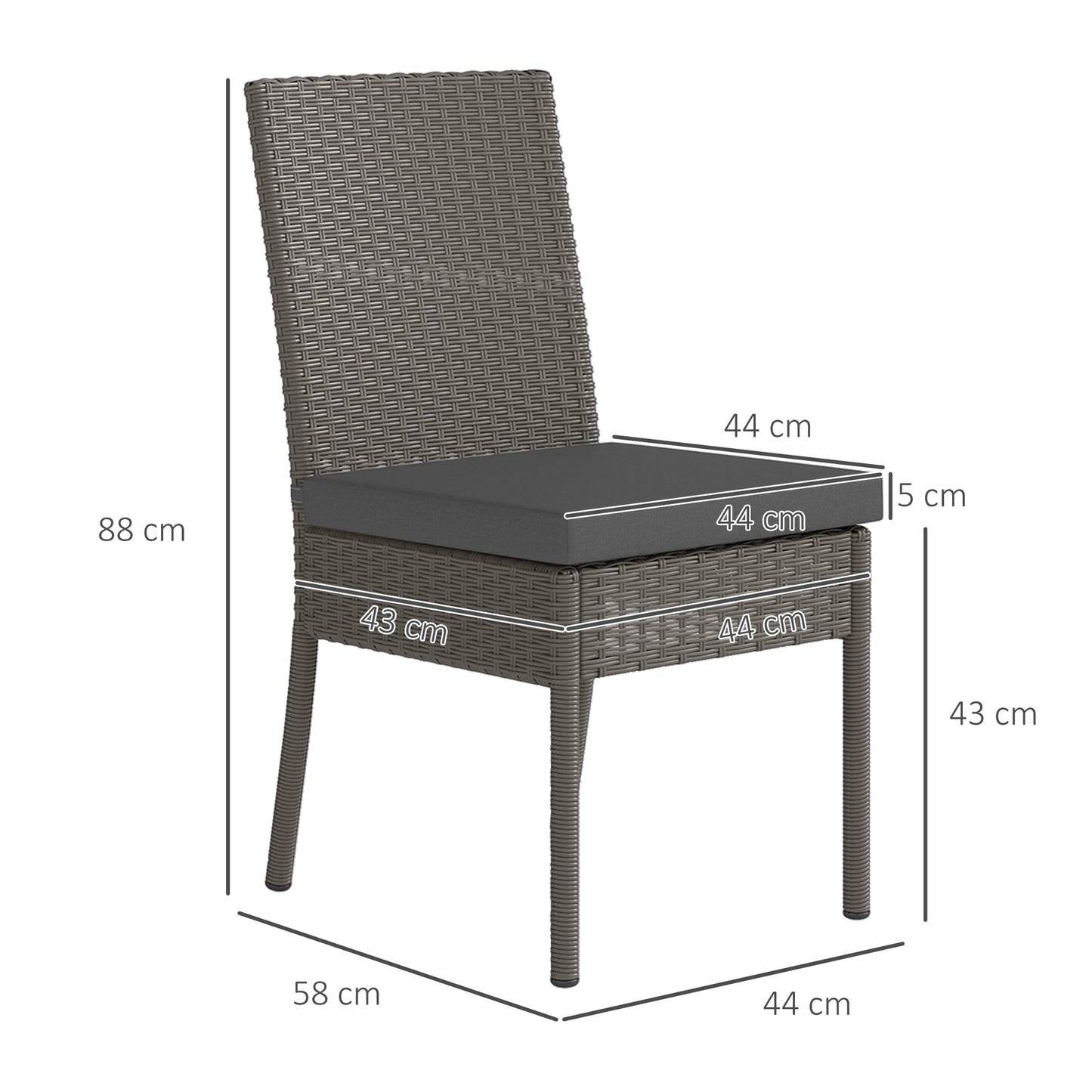 2 Pieces PE Rattan Garden Chairs with Cushion, Patio Wicker Dining Chairs with Backrest for Patio, Deck, Garden, Dark Grey
