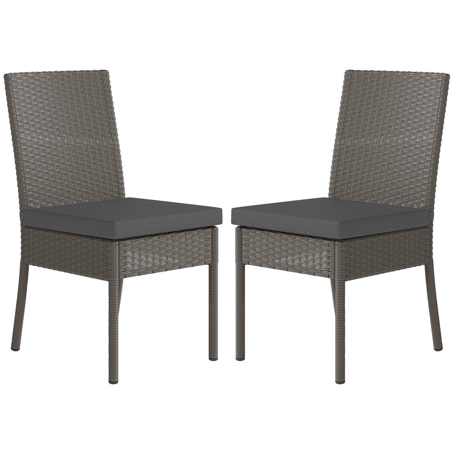 2 Pieces PE Rattan Garden Chairs with Cushion, Patio Wicker Dining Chairs with Backrest for Patio, Deck, Garden, Dark Grey