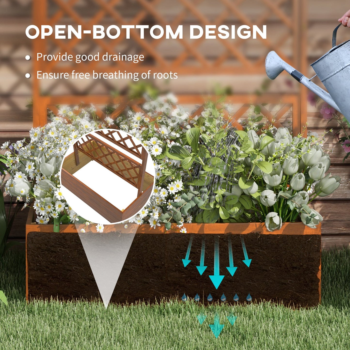 Wood Planter with Trellis, Raised Garden Bed Privacy Screen Planter Box to Grow Vegetables, Herbs and Flowers for Garden, Patio, Deck, Orange